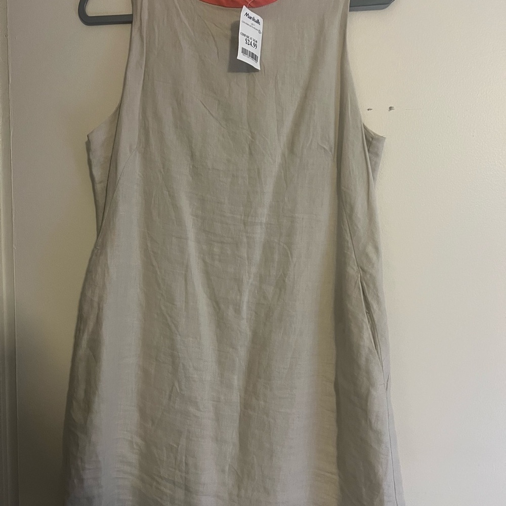 Linen Sleeveless Beige Sheath Dress